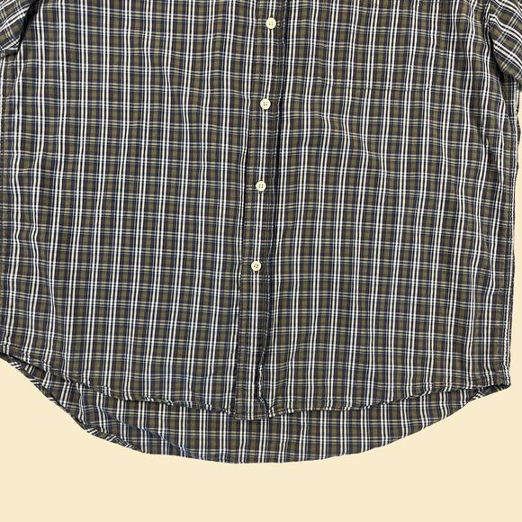 Y2K plaid L GAP shirt, vintage 2000s mens blue & green long sleeve button down - Picture 7 of 9